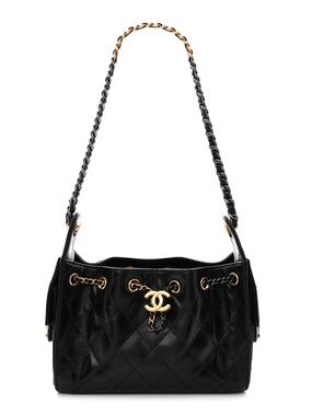 Chanel beauty mini black makeup bag cosmetic chain quilted leather